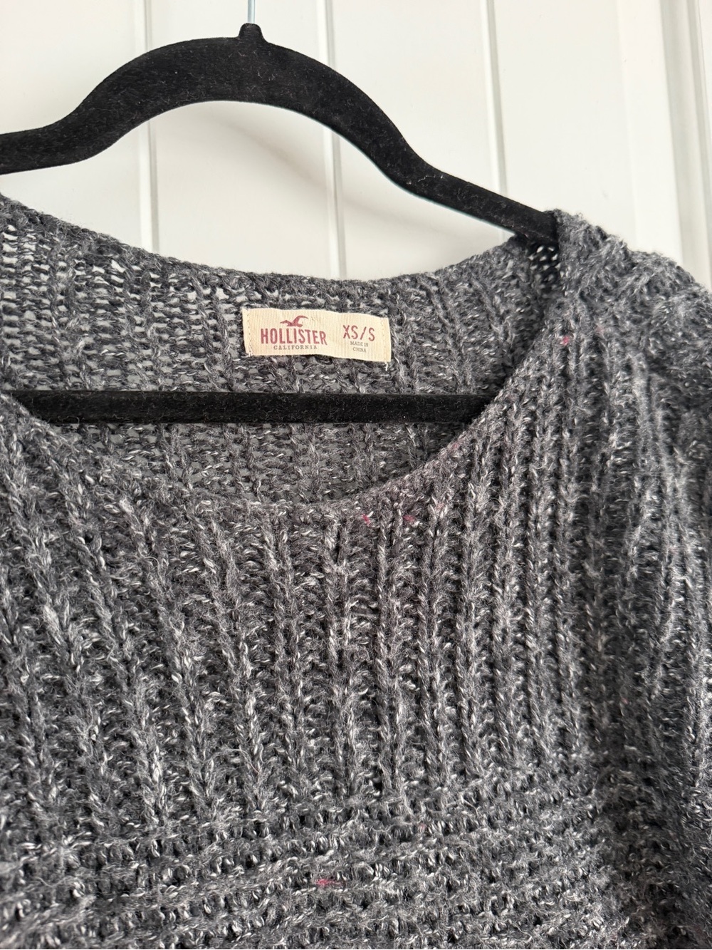 Hollister Gray Open-Knit Crewneck Sweater